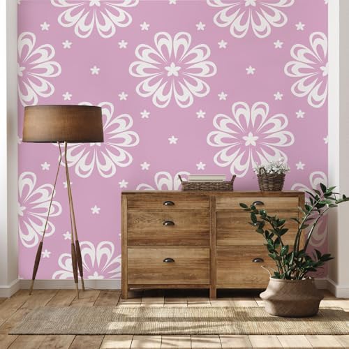 Yidbhsse Drucken Blumenmuster Tapete 150x100 cm, Blüten Rosa Vliestapete Wasserfest, Floral Pentagramm Fototapete 3d, Wandtapete Wohnzimmer, Abwaschbare Wallpaper Motivtapeten Schlafzimmer von Yidbhsse