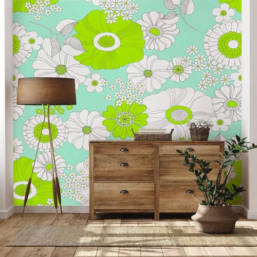 Yidbhsse Drucken Hellgrün Tapeten Schlafzimmer, Blumenmuster Blüten Vliestapete Wohnzimmer, Floral Fototapete Wasserfest, Motivtapeten 3d, Wandtapete Wanddekoration Kinderzimmer 200 x 140 cm von Yidbhsse
