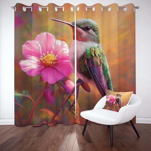 Yidbhsse Eisvogel Vogel Verdunkelungsvorhang Gardinen Mit Ösen 2er Set, Blüten Pflanzen Thermovorhang Hitzeschutz Blickdicht Vorhang 137x117cm, Floral Botanisch Blackout Curtain Wohnzimmer von Yidbhsse