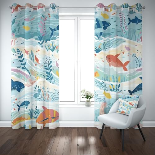 Yidbhsse Fisch Welle Thermovorhang Hitzeschutz Blickdicht Vorhang 175x70cm, Cartoon Tier Verdunkelungsvorhang Gardinen Mit Ösen 2er Set, Blatt Meer Blackout Curtain Wohnzimmer Yidbhsse Fisch Welle Thermovorhang Hitzeschutz Blickdicht Vorhang 175x70cm, Cartoon Tier Verdunkelungsvorhang Gardinen Mit Ösen 2er Set, Blatt Meer Blackout Curtain Wohnzimmer von Yidbhsse