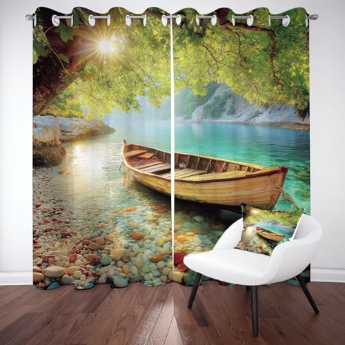 Yidbhsse Fluss Zweig Verdunklungsgardine 2er Set, Boot Blatt Thermovorhang Kälteschutz 215x110cm, Natur Landschaft Vorhang Mit Ösen, Gardinen Blickdicht Schlafzimmer Wohnzimmer Yidbhsse Fluss Zweig Verdunklungsgardine 2er Set, Boot Blatt Thermovorhang Kälteschutz 215x110cm, Natur Landschaft Vorhang Mit Ösen, Gardinen Blickdicht Schlafzimmer Wohnzimmer von Yidbhsse