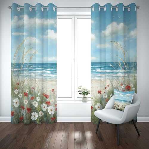 Yidbhsse Gänseblümchen Thermovorhang Kälteschutz 245x140cm, Ozean Welle Verdunklungsgardine 2er Set, Meer Strand Vorhang Mit Ösen, Gardinen Blickdicht Schlafzimmer Wohnzimmer von Yidbhsse