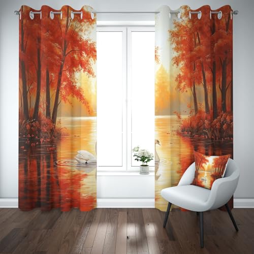 Yidbhsse Gans Fluss Thermovorhang Hitzeschutz Blickdicht Vorhang 175x70cm, Baum Herbst Verdunkelungsvorhang Gardinen Mit Ösen 2er Set, Natur Landschaft Blackout Curtain Wohnzimmer Yidbhsse Gans Fluss Thermovorhang Hitzeschutz Blickdicht Vorhang 175x70cm, Baum Herbst Verdunkelungsvorhang Gardinen Mit Ösen 2er Set, Natur Landschaft Blackout Curtain Wohnzimmer von Yidbhsse