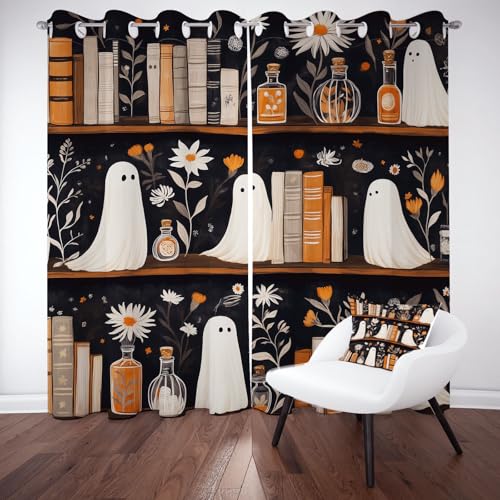 Yidbhsse Geist Halloween Thermovorhang Kälteschutz 245x140cm, Bücherregal Bücher Verdunklungsgardine 2er Set, Bibliothek Drucken Vorhang Mit Ösen, Gardinen Blickdicht Schlafzimmer Wohnzimmer Yidbhsse Geist Halloween Thermovorhang Kälteschutz 245x140cm, Bücherregal Bücher Verdunklungsgardine 2er Set, Bibliothek Drucken Vorhang Mit Ösen, Gardinen Blickdicht Schlafzimmer Wohnzimmer von Yidbhsse
