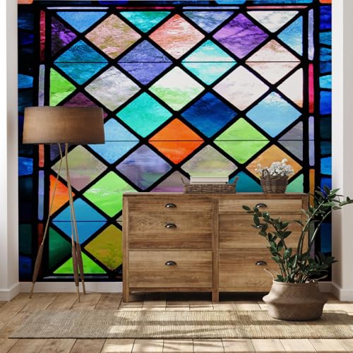 Yidbhsse Geometrie Diamant Tapeten Schlafzimmer, Glasmalerei Vliestapete Wohnzimmer, Farbig Kunst Fototapete Wasserfest, Motivtapeten 3d, Wandtapete Wanddekoration Kinderzimmer 400 x 280 cm von Yidbhsse
