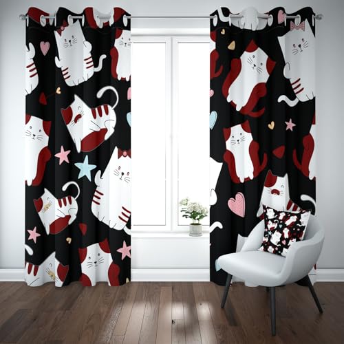 Yidbhsse Karikatur Katze Verdunkelungsvorhang Gardinen Mit Ösen 2er Set, Lustig Tierdruck Thermovorhang Hitzeschutz Blickdicht Vorhang 137x117cm, Abstrakt Herz Blackout Curtain Wohnzimmer Yidbhsse Karikatur Katze Verdunkelungsvorhang Gardinen Mit Ösen 2er Set, Lustig Tierdruck Thermovorhang Hitzeschutz Blickdicht Vorhang 137x117cm, Abstrakt Herz Blackout Curtain Wohnzimmer von Yidbhsse