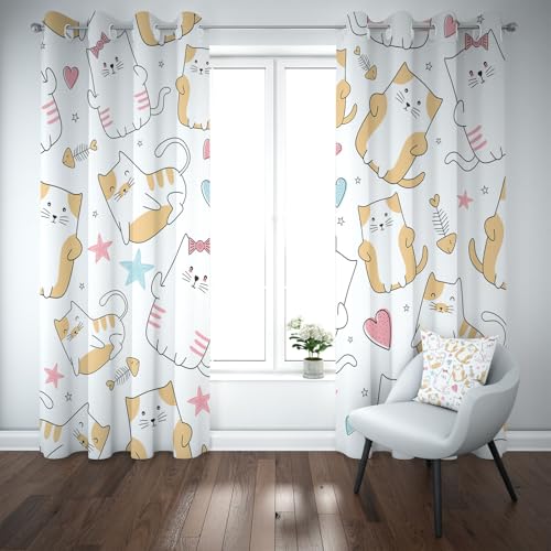 Yidbhsse Karikatur Katze Verdunkelungsvorhang Ösen, Lustig Tierdruck Vorhang Blickdicht Schlafzimmer 2er Set, Abstrakt Herz Thermovorhang Kälteschutz, Blackout Curtain Wohnzimmer 175x140cm Yidbhsse Karikatur Katze Verdunkelungsvorhang Ösen, Lustig Tierdruck Vorhang Blickdicht Schlafzimmer 2er Set, Abstrakt Herz Thermovorhang Kälteschutz, Blackout Curtain Wohnzimmer 175x140cm von Yidbhsse