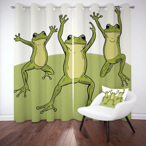 Yidbhsse Karikatur Tier Blickdichte Gardinen Schlafzimmer, Niedlich Frosch Vorhäng Mit Ösen, Lustig Tierdruck Curtains Blackout 2er Set 220x140cm, Verdunklungsvorhänge Wohnzimmer von Yidbhsse