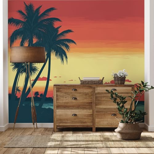Yidbhsse Kokosnussbaum Fototapete 3d, Silhouette Botanisch Tapete 416x254 cm, Baum Tropisch Vliestapete Schlafzimmer, Wandtapete Kinderzimmer Motivtapeten Wandfolie Wohnzimmer Wand Dekoration von Yidbhsse