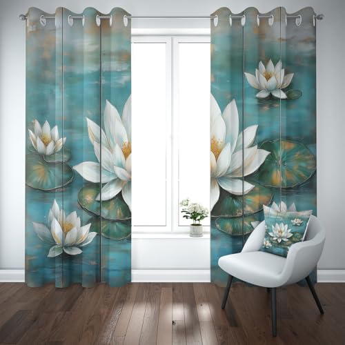 Yidbhsse Lotus Blumenmuster Blickdichte Gardinen Schlafzimmer, Blüten Botanisch Vorhäng Mit Ösen, Floral Pflanzen Curtains Blackout 2er Set 220x140cm, Verdunklungsvorhänge Wohnzimmer von Yidbhsse