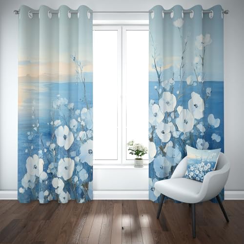 Yidbhsse Malerei Blumenmuster Thermovorhang Kälteschutz, Blackout Curtain Wohnzimmer 183x117cm Blüten Botanisch Verdunkelungsvorhang Ösen, Floral Pflanzen Vorhang Blickdicht Schlafzimmer 2er Set von Yidbhsse