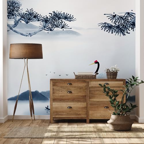 Yidbhsse Mandschurenkranich Tapeten 3d, Kran Vogel Fototapete Schlafzimmer, Zweig Tier Vliestapete 100x70 cm, Motivtapeten Wandfolie Wandtapete Kinderzimmer, Wand Dekoration Wohnzimmer Küche von Yidbhsse