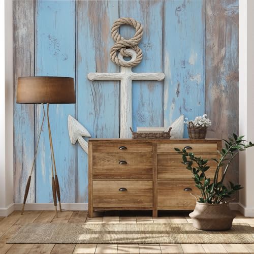 Yidbhsse Meer Holzmaserung Tapeten 3d, Anker Foto Tapete Kinderzimmer, Holzoptik Blau Vliestapete 300 x 210 cm, Wandtapete Schlafzimmer, Motivtapeten Wand Dekoration, Wallpaper Wohnzimmer Yidbhsse Meer Holzmaserung Tapeten 3d, Anker Foto Tapete Kinderzimmer, Holzoptik Blau Vliestapete 300 x 210 cm, Wandtapete Schlafzimmer, Motivtapeten Wand Dekoration, Wallpaper Wohnzimmer von Yidbhsse