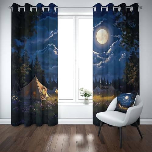 Yidbhsse Mond Wald Curtains Blackout 2er Set 225x140cm, Verdunklungsvorhänge Wohnzimmer Baum Dschungel Vorhäng Mit Ösen, Natur Landschaft Blickdichte Gardinen Schlafzimmer von Yidbhsse
