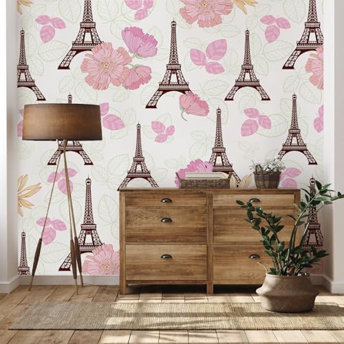 Yidbhsse Paris Eiffelturm Tapeten 3d, Blumenmuster Blüten Fototapete Schlafzimmer, Floral Vliestapete 100x70 cm, Motivtapeten Wandfolie Wandtapete Kinderzimmer, Wand Dekoration Wohnzimmer Küche von Yidbhsse