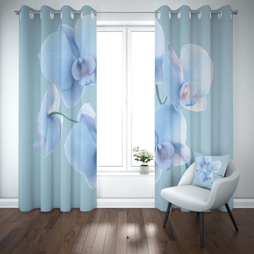 Yidbhsse Phalaenopsis Blumenmuster Blickdichte Gardinen Schlafzimmer, Blüten Pflanzen Vorhäng Mit Ösen, Floral Botanisch Curtains Blackout 2er Set 220x140cm, Verdunklungsvorhänge Wohnzimmer von Yidbhsse