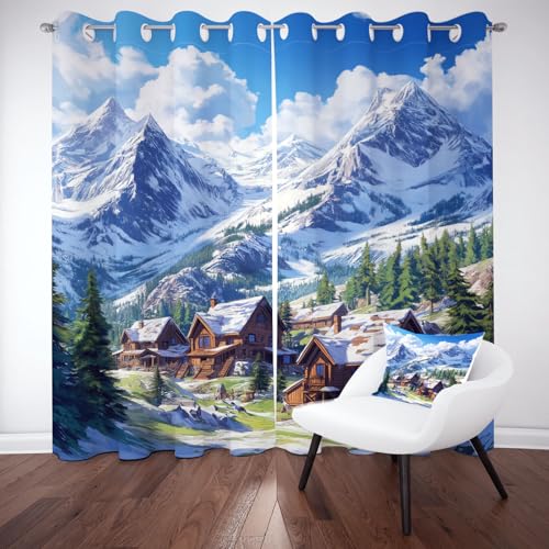 Yidbhsse Schneeberg Winter Verdunkelungsvorhang Gardinen Mit Ösen 2er Set, Wald Botanisch Berg Thermovorhang Hitzeschutz Blickdicht Vorhang 137x117cm, Natur Landschaft Blackout Curtain Wohnzimmer Yidbhsse Schneeberg Winter Verdunkelungsvorhang Gardinen Mit Ösen 2er Set, Wald Botanisch Berg Thermovorhang Hitzeschutz Blickdicht Vorhang 137x117cm, Natur Landschaft Blackout Curtain Wohnzimmer von Yidbhsse