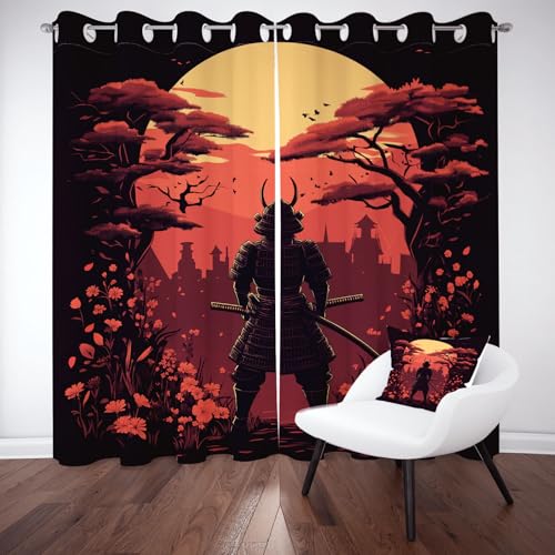 Yidbhsse Schwert Samurai Thermovorhang Kälteschutz 245x140cm, Mond Baum Verdunklungsgardine 2er Set, Japanischer Stil Vorhang Mit Ösen, Gardinen Blickdicht Schlafzimmer Wohnzimmer Yidbhsse Schwert Samurai Thermovorhang Kälteschutz 245x140cm, Mond Baum Verdunklungsgardine 2er Set, Japanischer Stil Vorhang Mit Ösen, Gardinen Blickdicht Schlafzimmer Wohnzimmer von Yidbhsse