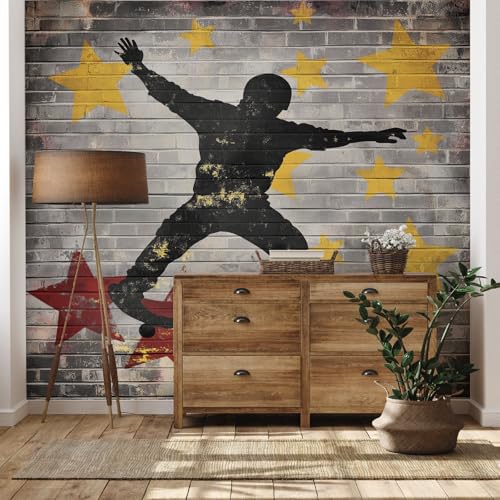 Yidbhsse Skateboard Sport Tapete 150x100 cm, Extremsportarten Vliestapete Wasserfest, Pentagramm Ziegelmauer Fototapete 3d, Wandtapete Wohnzimmer, Abwaschbare Wallpaper Motivtapeten Schlafzimmer von Yidbhsse
