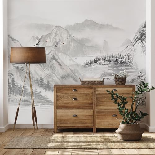 Yidbhsse Tintenmalerei Fototapete 3d, Berg Vogel Tapete 150 x 200 cm, Natur Landschaft Vliestapete Schlafzimmer, Wandtapete Kinderzimmer Motivtapeten Wandfolie Wohnzimmer Wand Dekoration von Yidbhsse