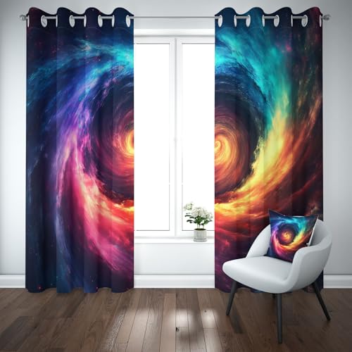 Yidbhsse Wirbel Fashion Thermovorhang Hitzeschutz Blickdicht Vorhang 175x70cm, Spiral Muster Verdunkelungsvorhang Gardinen Mit Ösen 2er Set, Nebel Universum Blackout Curtain Wohnzimmer von Yidbhsse