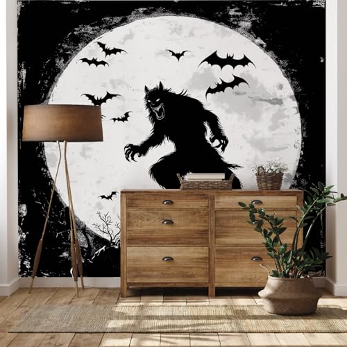 Yidbhsse Wolf Tier Tapeten 3d, Wildtiere Fledermaus Fototapete Schlafzimmer, Mond Silhouette Vliestapete 100x70 cm, Motivtapeten Wandfolie Wandtapete Kinderzimmer, Wand Dekoration Wohnzimmer Küche von Yidbhsse