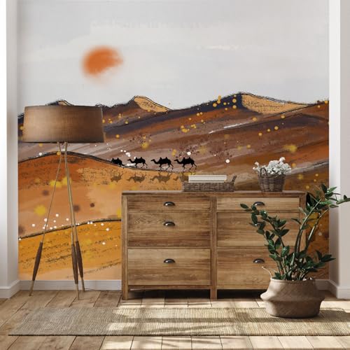 Yidbhsse Wüste Tier Tapeten Schlafzimmer, Sonnenaufgang Vliestapete Wohnzimmer, Berg Sonne Fototapete Wasserfest, Motivtapeten 3d, Wandtapete Wanddekoration Kinderzimmer 200 x 140 cm von Yidbhsse
