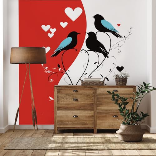 Yidbhsse Zweig Vogel Tapeten Schlafzimmer, Tier Herz Vliestapete Wohnzimmer, Romantisch Fototapete Wasserfest, Motivtapeten 3d, Wandtapete Wanddekoration Kinderzimmer 400 x 280 cm von Yidbhsse