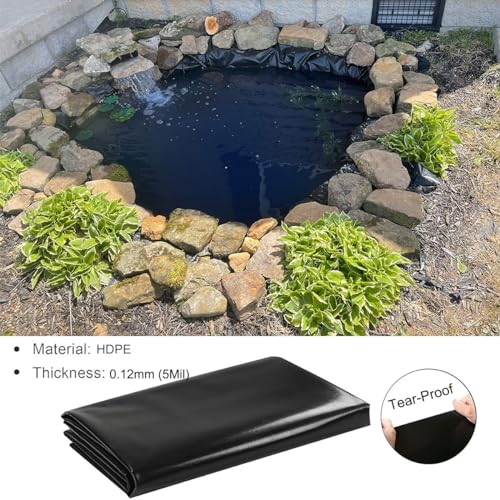 Yidelchon Teichfolie HDPE Teichfolien 10x12m 15x15m 1x2m 3x4m 5x6m 7x8m Wassergarten Fisch Teichmembran UV-Beständigkeit Teichplane Stärke 0.12mm Fisch Und Pflanzenfreundlich(Size:6x10m) von Yidelchon