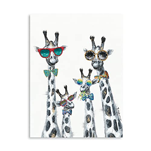 Yidepot Giraffen-Wandkunst-Leinwanddrucke: Coole Tierdrucke für Kinderzimmer, Giraffenbild, gerahmt, lustig, niedlich, Badezimmer-Poster, bunte Wanddekoration für Kinderzimmer (30 x 40 cm) von Yidepot