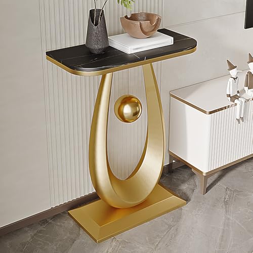 Glamouröser Konsolentisch mit rechteckigem Rahmen aus Marmor/Metall, kratzfest, Trennwandschrank an der Wand, Korridor-Verandatisch, für Veranda, Wohnzimmer(Gold D,120x30x75cm/47.2X11.8X29.5in) von Yidlkecqey