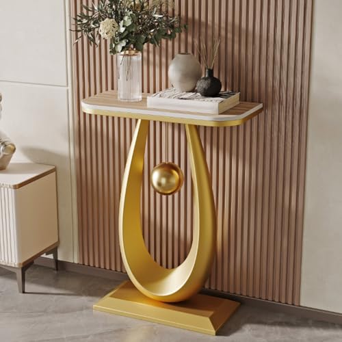 Glamouröser Konsolentisch mit rechteckigem Rahmen aus Marmor/Metall, kratzfest, Trennwandschrank an der Wand, Korridor-Verandatisch, für Veranda, Wohnzimmer(Gold E,40x30x75cm/15.7X11.8X29.5in) von Yidlkecqey
