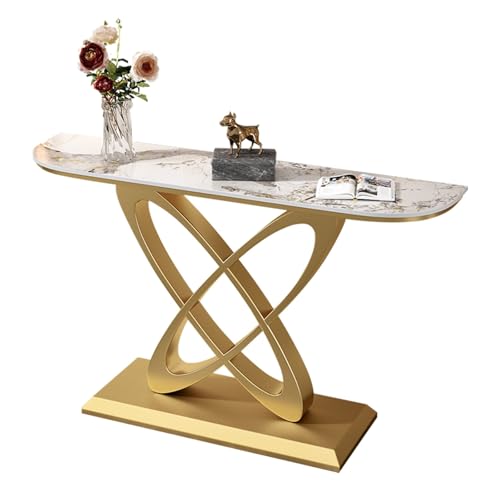 Glamouröser Marmor/Metall-Rechteckrahmen, kratzfester Konsolentisch, Flur-Trennwandschrank an der Wand, Korridor-Verandatisch, nordischer Eingangs-Verandatisch(B+Gold,100x30x80cm/39.4x11.8x31.5in) von Yidlkecqey