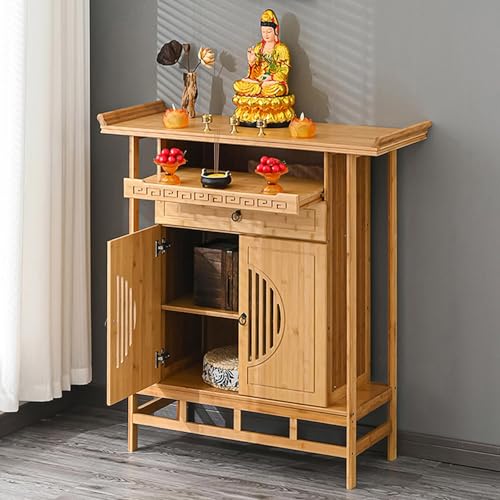 Persönlicher Schreinständer, Gebetsmeditationstisch, persönlicher Meditationsaltarschrank mit Stauraum, Meditationstisch mit ausziehbarer Ablagefläche(Natural,100x40x108cm/39.4x15.7x42.5in) von Yidlkecqey