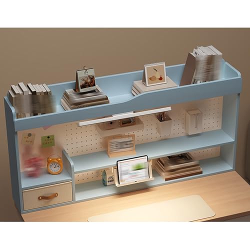Yidlkecqey 2-Ebeniges Holz-Displayregal für Schreibtisch,Nur die Oberseite des Schreibtischaufsatzes,Schreibtischbuchregal-Organizer,Holz-Schreibtischorganizer(Blue,100x20x69cm/39.4x7.9x27.2in) von Yidlkecqey