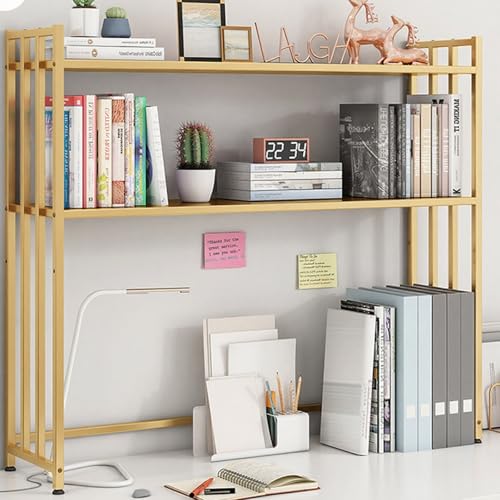 Yidlkecqey 2-stöckiger Schreibtischaufsatz aus Metall für Wohnheime, Erweiterungsregal für den Schreibtisch aus Metall für das Büro zu Hause(Gold,55x26x90cm/21.6x10.2x35.4in) von Yidlkecqey