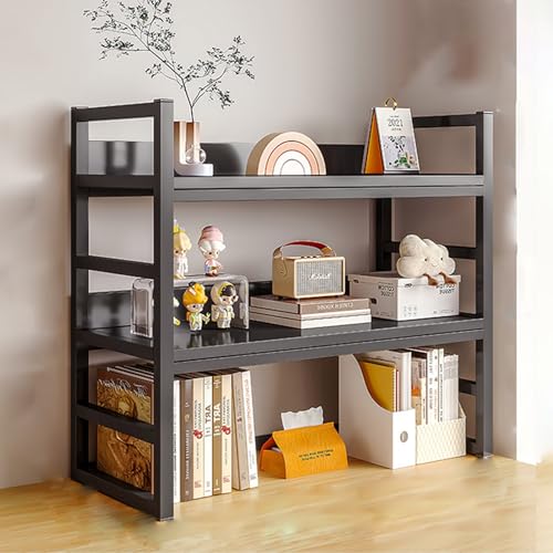 Yidlkecqey 2-stöckiger Schreibtischständer aus Metall für Wohnheime, Schreibtisch-Bücherregal für Wohnheime im Homeoffice,offene Aufbewahrungsregale fürs Büro(Black,115x24x65cm/45.3x9.5x25.6in) von Yidlkecqey