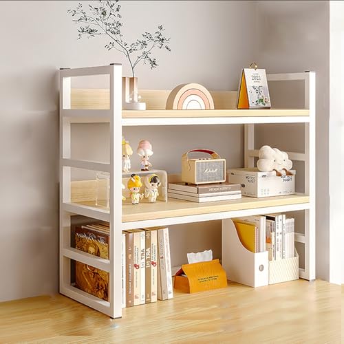 Yidlkecqey 2-stöckiger Schreibtischständer aus Metall für Wohnheime, Schreibtisch-Bücherregal für Wohnheime im Homeoffice,offene Aufbewahrungsregale fürs Büro(Oak,115x24x65cm/45.3x9.5x25.6in) von Yidlkecqey