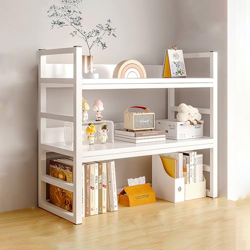 Yidlkecqey 2-stöckiger Schreibtischständer aus Metall für Wohnheime, Schreibtisch-Bücherregal für Wohnheime im Homeoffice,offene Aufbewahrungsregale fürs Büro(White,50x24x65cm/19.7x9.5x25.6in) von Yidlkecqey
