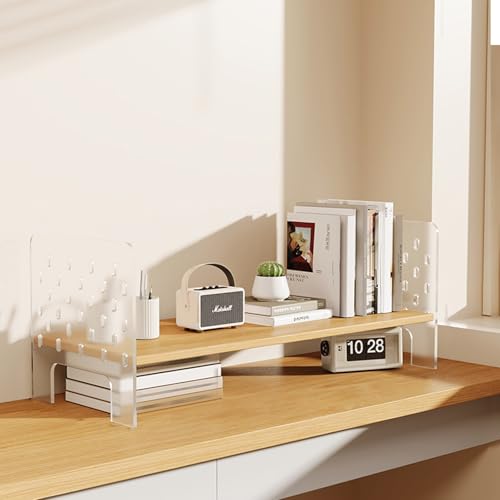 Yidlkecqey Acryl-Schreibtischregal 1-Ebenen/2-Ebenen/3-Ebenen, Multifunktionales Freistehendes Aufbewahrungsregal Displayregal, Schreibtischregal für Bücher(Wood,40x20x20cm/15.7x7.8x7.8in) von Yidlkecqey