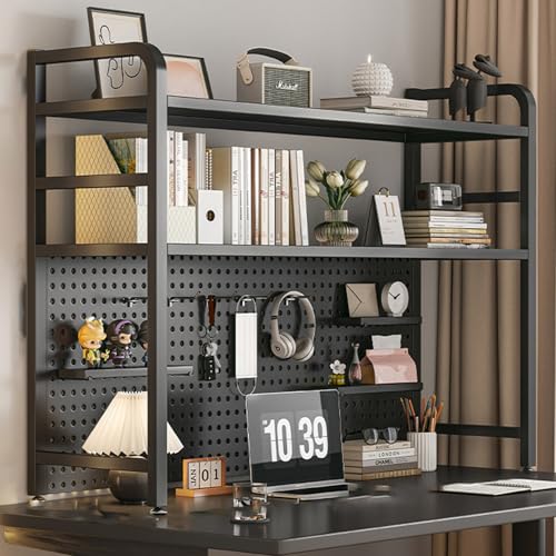 Yidlkecqey Aufbewahrungsregal für den Schreibtisch, freistehendes Schreibtisch-Bücherregal, Mehrzweck-Schreibtischaufsteller aus Metall mit Stecktafel(Black,115x20x98cm/45.3x7.9x38.6in) von Yidlkecqey