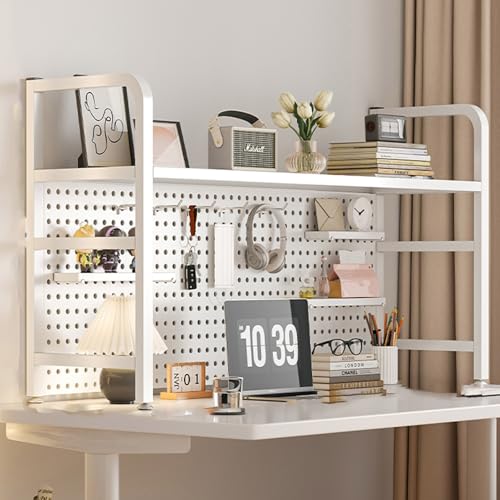 Yidlkecqey Aufbewahrungsregal für den Schreibtisch, freistehendes Schreibtisch-Bücherregal, Mehrzweck-Schreibtischaufsteller aus Metall mit Stecktafel(White,115x20x68cm/45.3x7.9x26.8in) von Yidlkecqey
