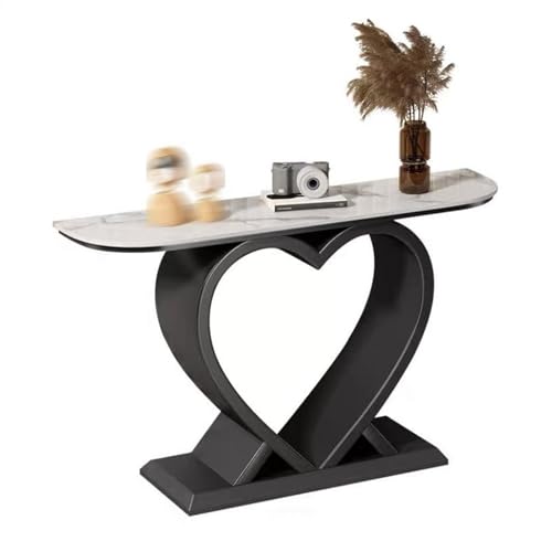 Yidlkecqey Herzförmiger Verandatisch mit Eisenrahmen für das Wohnzimmer, Verandatisch aus Steinplatten im italienischen Stil(B+Snow Mountain White,150x30x80cm/59x11.8x31.5in) von Yidlkecqey