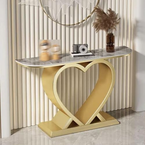 Yidlkecqey Herzförmiger Verandatisch mit Eisenrahmen für das Wohnzimmer, Verandatisch aus Steinplatten im italienischen Stil(G+Italian Gray,100x30x80cm/39.4x11.8x31.5in) von Yidlkecqey