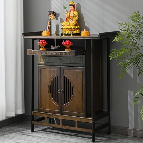 Yidlkecqey Persönlicher Schreinständer, Gebetsmeditationstisch, persönlicher Meditationsaltarschrank mit Stauraum, Meditationstisch mit ausziehbarer Ablagefläche(Walnut,100x40x108cm/39.4x15.7x42.5in) von Yidlkecqey