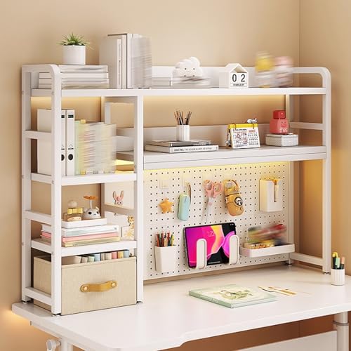 Yidlkecqey Schreibtischaufsatz aus Metall für Computermonitor, Schreibtisch-Bücherregal-Organizer, 2-stöckiger Schreibtischaufsatz aus Metall für Wohnheime(White,135x25x94cm/53.1x9.8x37in) von Yidlkecqey