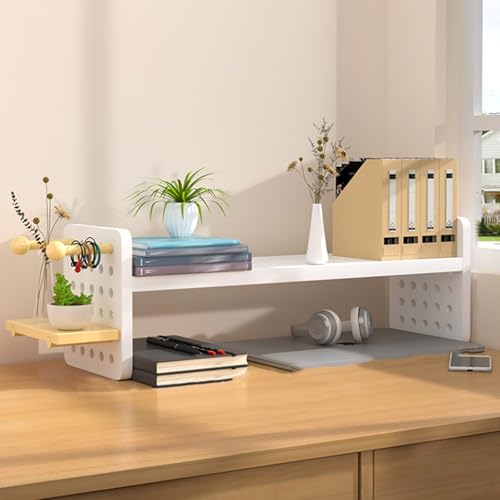 Yidlkecqey Schreibtischaufsteller für Studentenwohnheim, Holzregal für den Schreibtisch, Mehrzweck-Bücherregal, Schreibtisch-Bücherregal für Studentenwohnheim(White,50x15x22cm/19.7x5.9x8.7in) von Yidlkecqey
