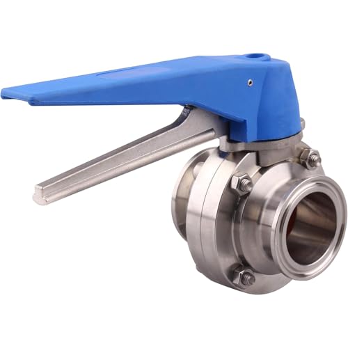 Yidubid 19-102mm Absperrklappe Mit Blauem Auslösegriff, 304 Tri Clamp Clover Absperrklappe Für Wasser, Luft, ÖlSilver, 51mm von Yidubid