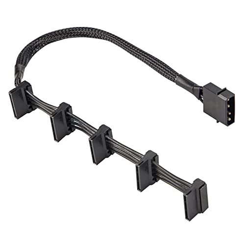 YieJoya 4pin IDE Molex auf 15 Pin SATA Geflochtene Ärmel Stromversorgungskabel, große 4Pin männlich auf 5 x 15 Pin SATA weiblich Festplatten Strom Splitter Adapter Kabel für DIY PC Sever von YieJoya