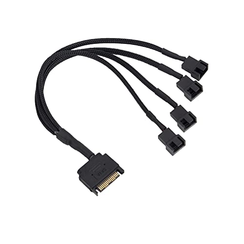 YieJoya Kühler Lüfter Adapter Kabel, 15 Pin SATA auf 4 x 3 Pin / 4 Pin PWM 12V PC-Gehäuselüfter Stromadapterkabel, (PWM-Anschluss) auf 15 Pin SATA Computerkühler Kühlung Lüfter Splitter Y Stromkabel von YieJoya
